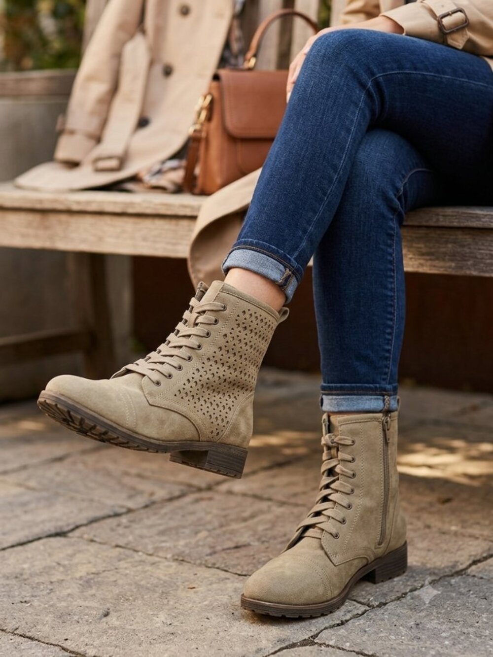 Justice Beige Khaki Lace-Up Combat Worker Boots Women's - Size 8